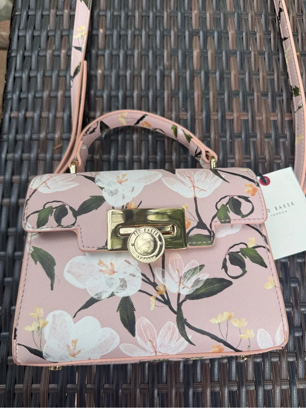 NEW🌸Ted Baker Lili Top Handle Satchel crossbody pale pink botanical print $140